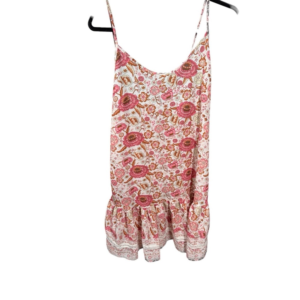 Pink Floral Spaghetti Strap Sundress XL Ruffle Hem Adjustable - Picture 2 of 8